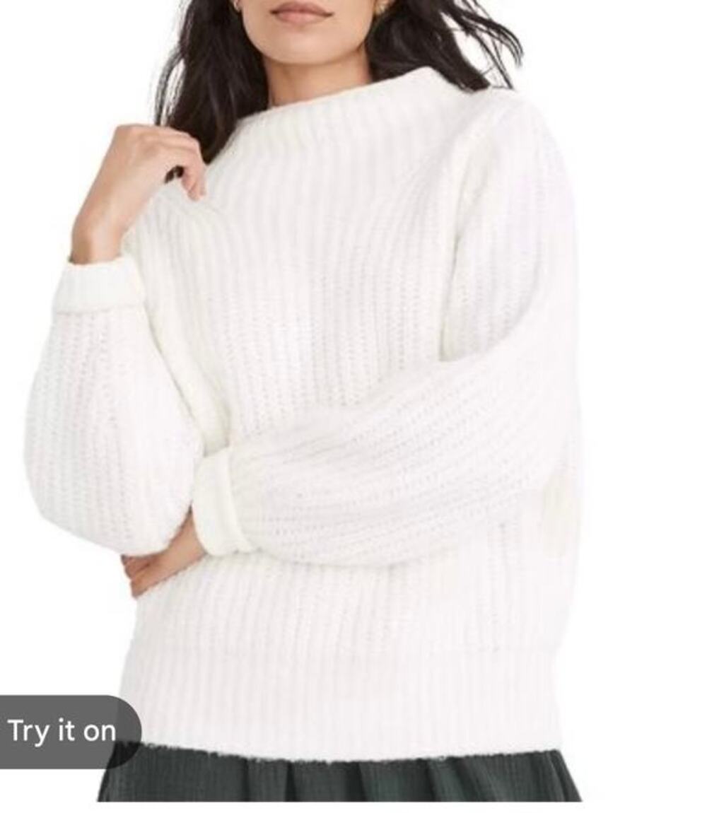 Madewell Snow White Knit Wool Mock Neck Sweater Size Medium